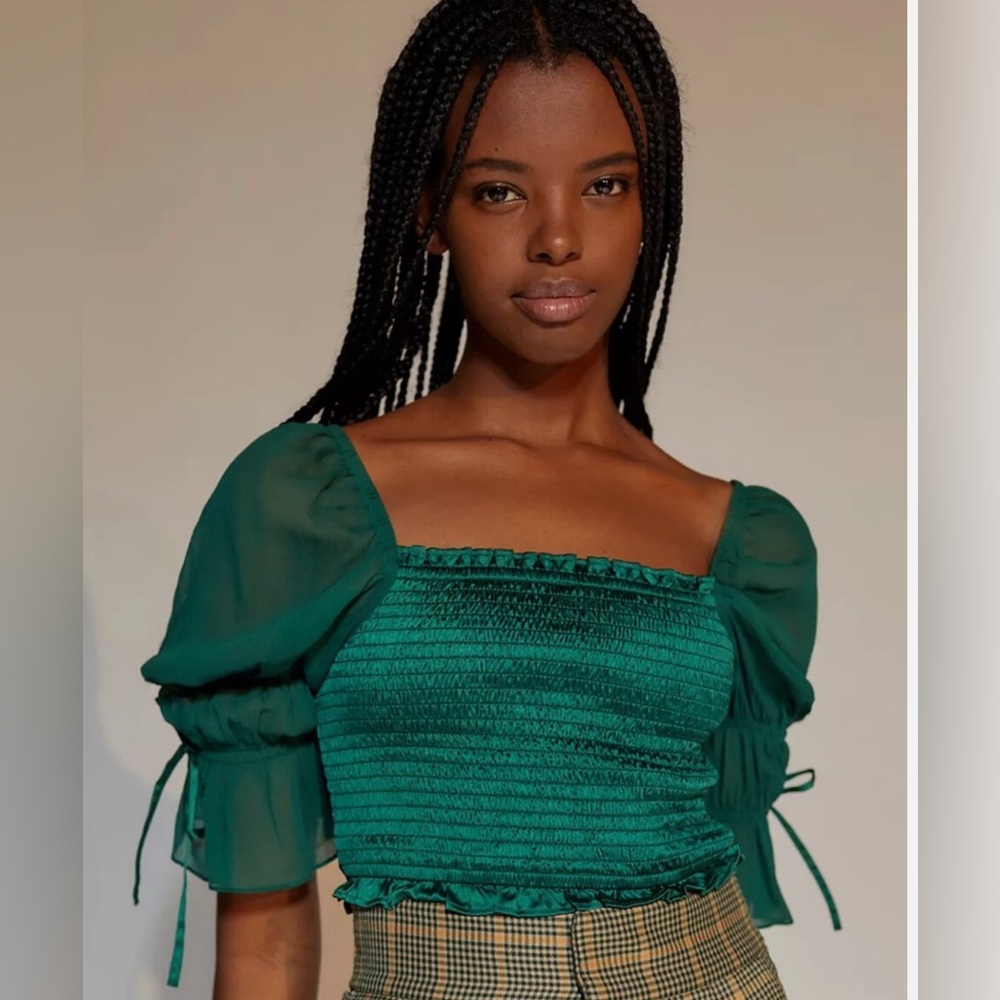 Urban Outfitters Diana Square Neck Smocked Top Medium Green Y2K